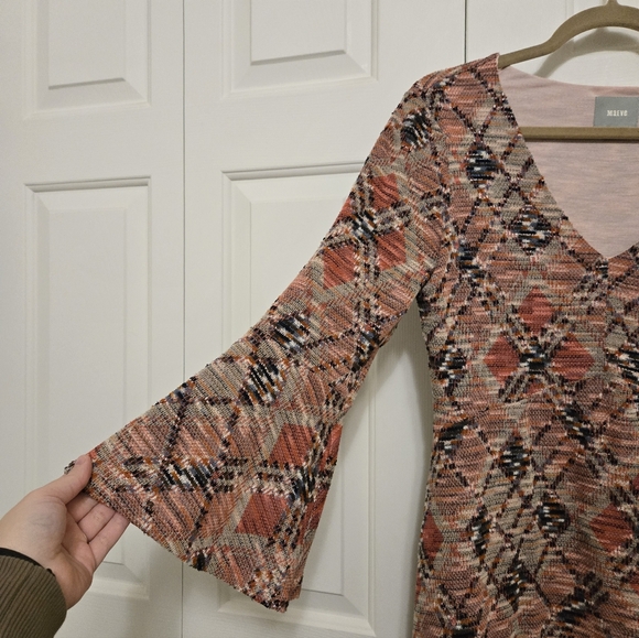 Maeve Anthropologie Erina Bohemian Bell Sleeve Knit Fit And Flare Dress Size M - Picture 2 of 9